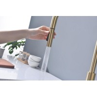 Смеситель для кухонной мойки Paulmark Senso Se215180-LG, сенсорный, с вытяжным изливом, светлое золото