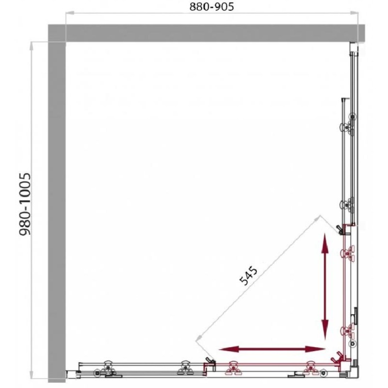Душевой уголок BelBagno 100 х 90 см, профиль хром, стекло рифленое, SELA-AH-2-100/90-P-Cr