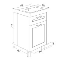 Тумба с раковиной Iddis Sena SEN50W1i95K 50 см напольная, белая/дерево