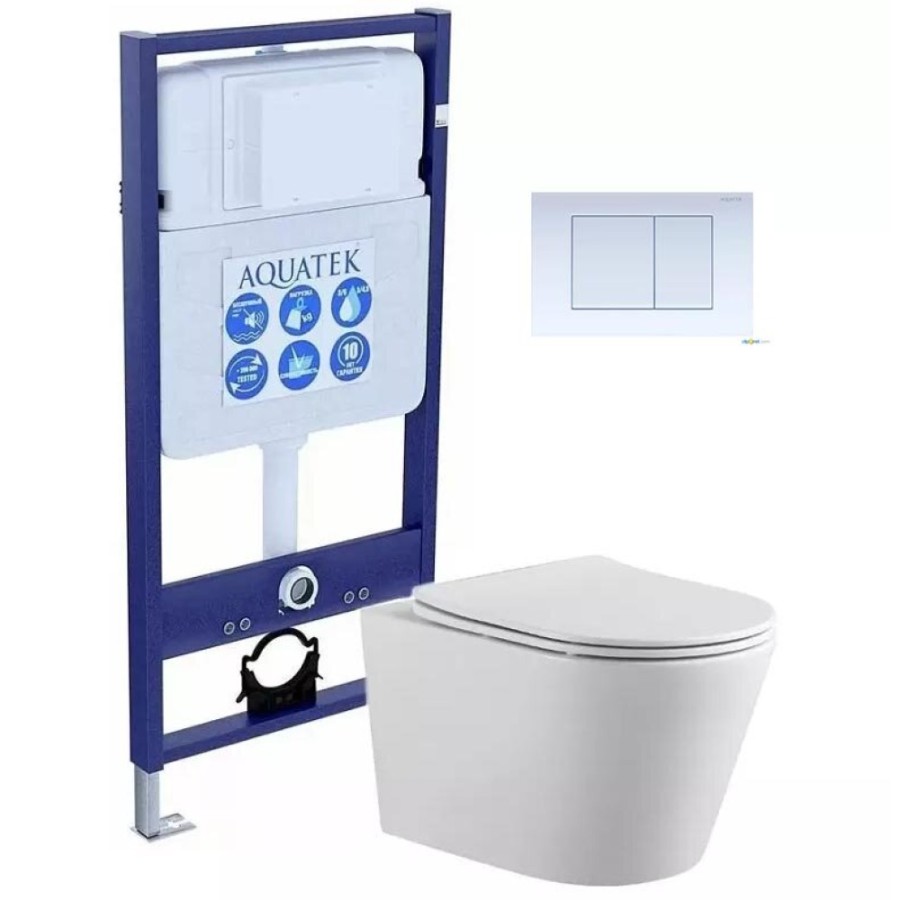 Инсталляция Aquatek Standard INS-0000012, с унитазом Вега AQ 1905 00 с тонким сиденьем soft close, с клавишей KDI-0000009 и крепжами, комплект Set AQUATEK ВЕГА-009 4в1