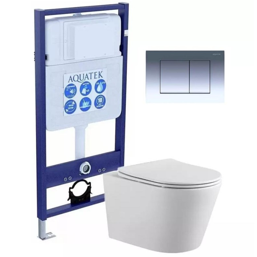 Инсталляция Aquatek Standard INS-0000012, с унитазом Вега AQ 1905 00 с тонким сиденьем soft close, с клавишей KDI-0000010 и крепжами, комплект Set AQUATEK ВЕГА-010 4в1