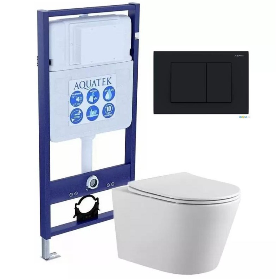 Инсталляция Aquatek Standard INS-0000012, с унитазом Вега AQ 1905 00 с тонким сиденьем soft close, с клавишей KDI-0000012 и крепжами, комплект Set AQUATEK ВЕГА-012 4в1