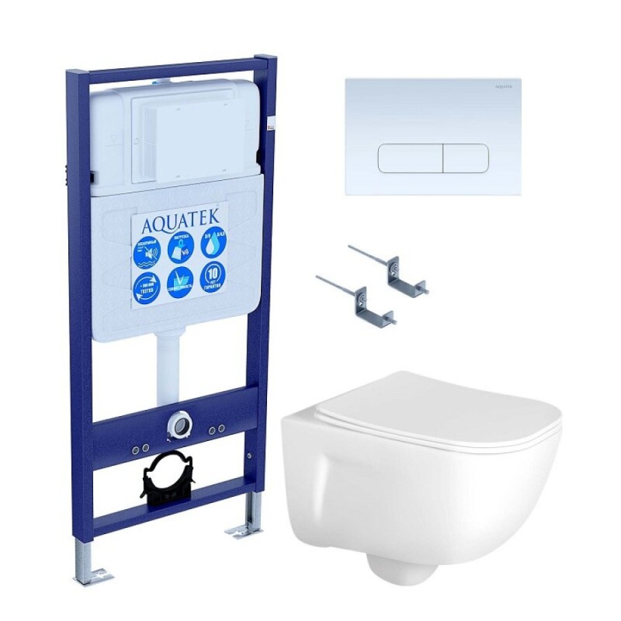Инсталляция Aquatek Standart SET AQUATEK ДИВА-013 4в1, с безободковым унитазом Дива, крышка микролифт, крепеж в комплекте, клавиша белая