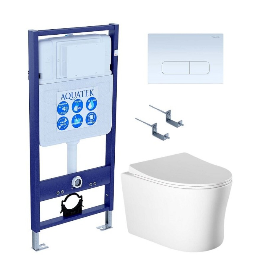 Инсталляция Aquatek Standart SET AQUATEK НИКА-013 4в1, с безободковым унитазом Ника, крышка микролифт, крепеж в комплекте, клавиша белая