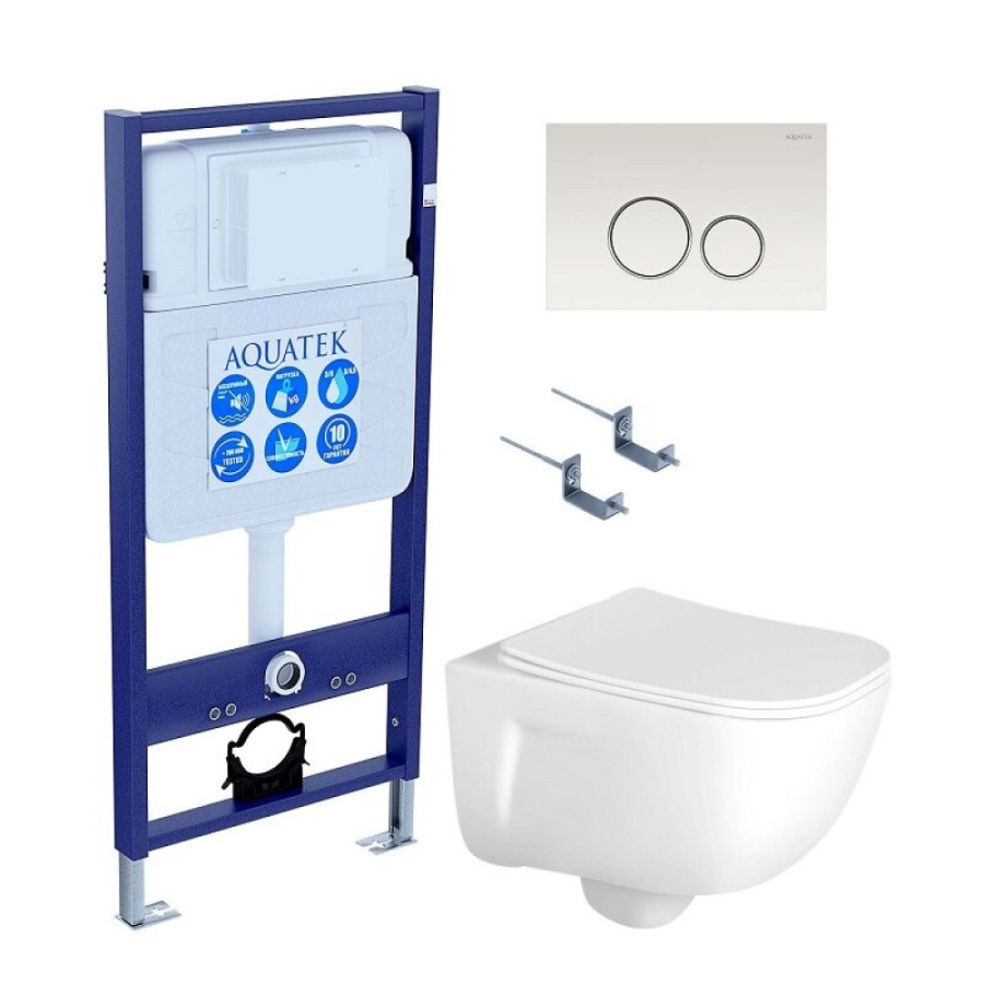 Инсталляция Aquatek Standart SET AQUATEK ДИВА-015 4в1, с безободковым унитазом Дива, крышка микролифт, крепеж в комплекте, клавиша белая, ободок хром