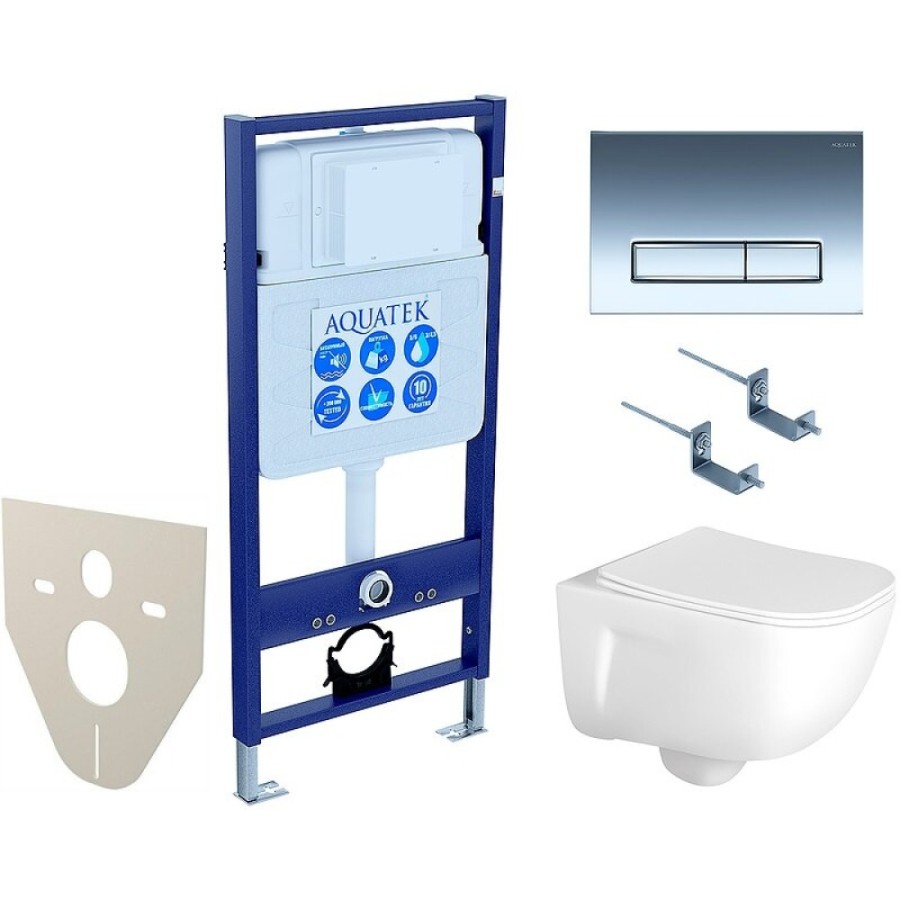 Инсталляция Aquatek Standart SET AQUATEK ДИВА-016 4в1, с безободковым унитазом Дива, крышка микролифт, крепеж в комплекте, клавиша хром глянцевый