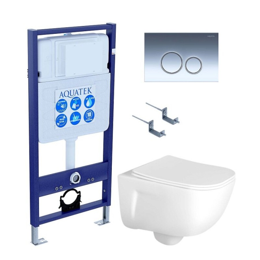 Инсталляция Aquatek Standart SET AQUATEK ДИВА-018 4в1, с безободковым унитазом Дива, крышка микролифт, крепеж в комплекте, клавиша хром глянцевый