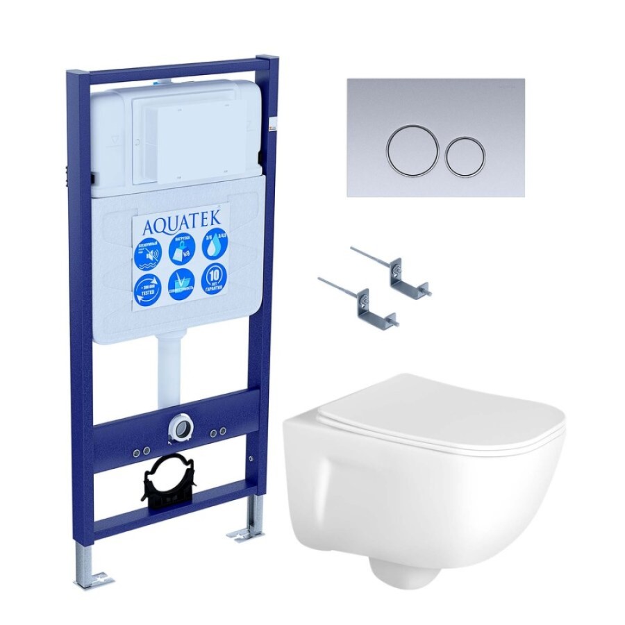 Инсталляция Aquatek Standart SET AQUATEK ДИВА-019 4в1, с безободковым унитазом Дива, крышка микролифт, крепеж в комплекте, клавиша хром матовый