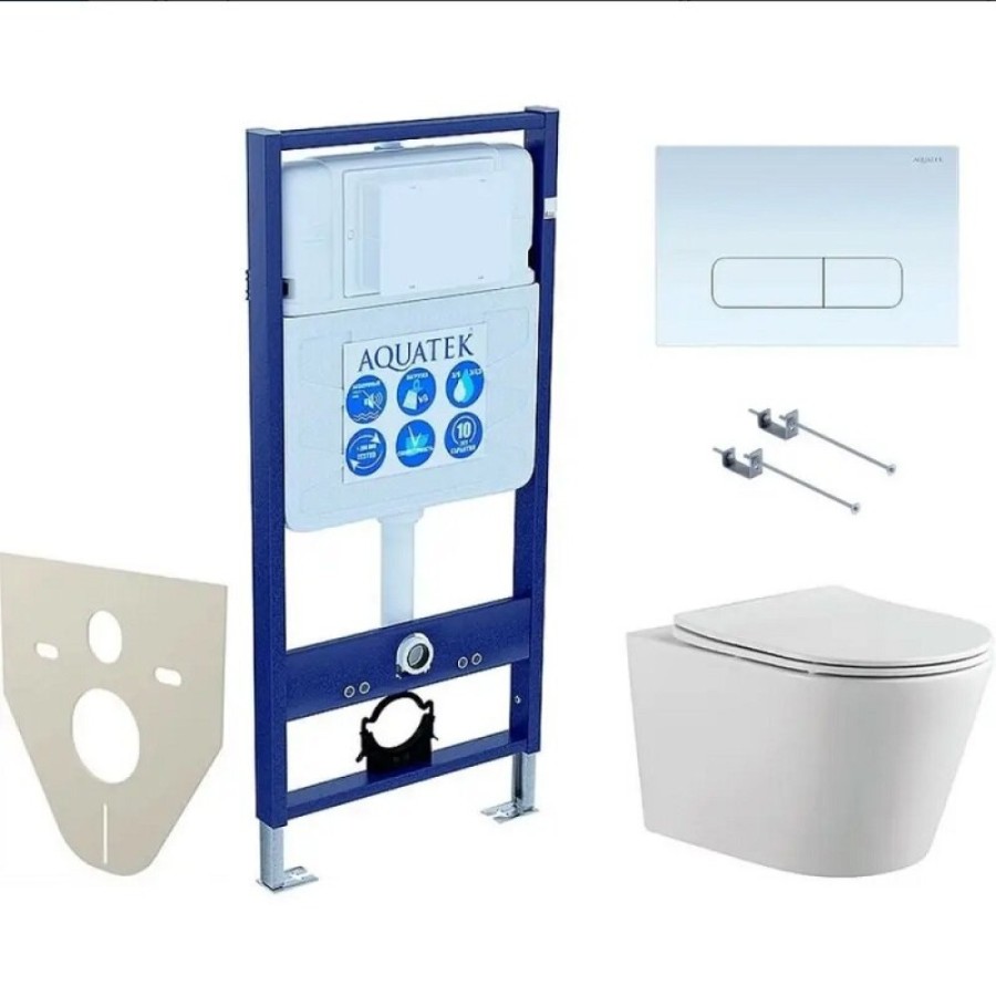 Комплект SET AQUATEK ВЕГА-1905-013 KK-1, инсталляция Standard INS-0000012, унитаз Вега AQ 1905 00, тонкое сиденье soft close, клавиша KDI-0000013 белая, крепеж