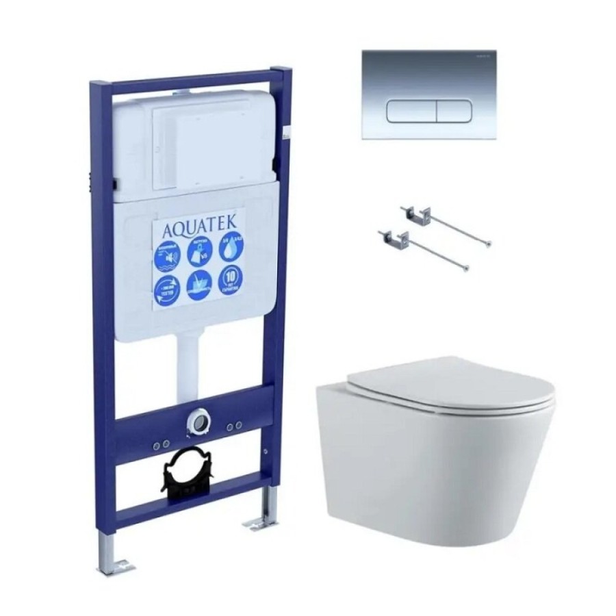 Комплект SET AQUATEK ВЕГА-1905-016 KK-1, инсталляция Standard INS-0000012, унитаз Вега AQ 1905 00, крепеж, тонкое сиденье soft close, клавиша KDI-0000016 хром