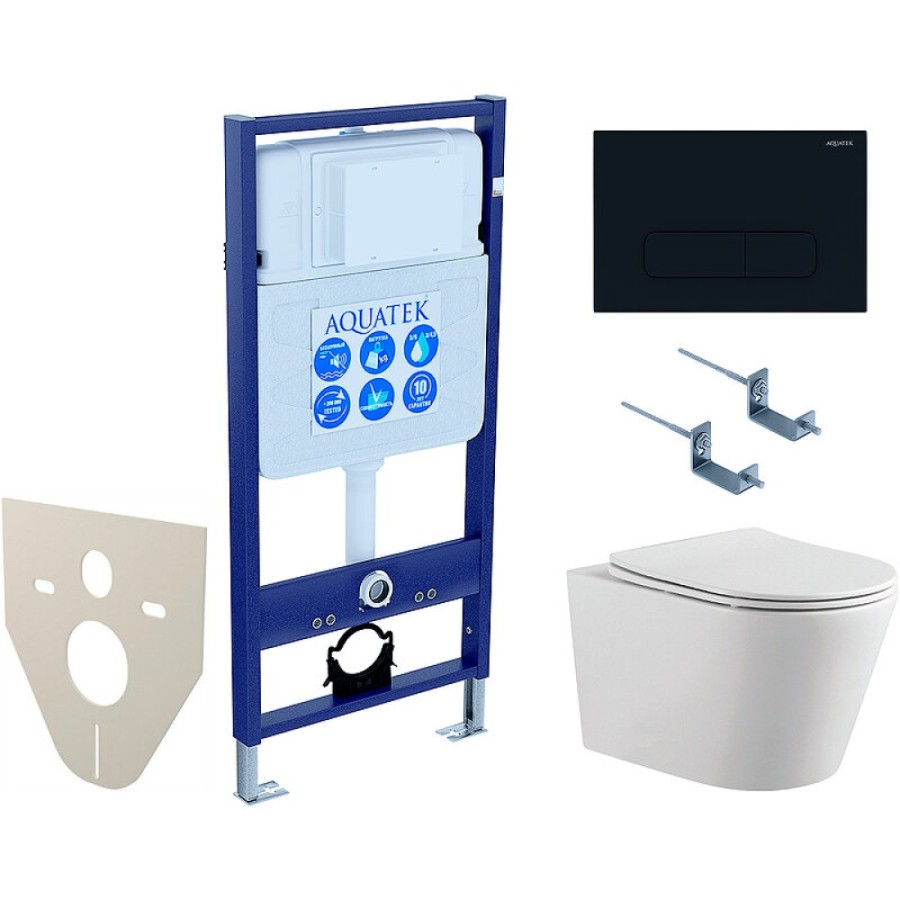 Комплект SET AQUATEK ВЕГА-1905-017, инсталляция Standard INS-0000012, унитаз Вега AQ 1905 00, крепеж, тонкое сиденье soft close, клавиша KDI-0000017 черная матовая