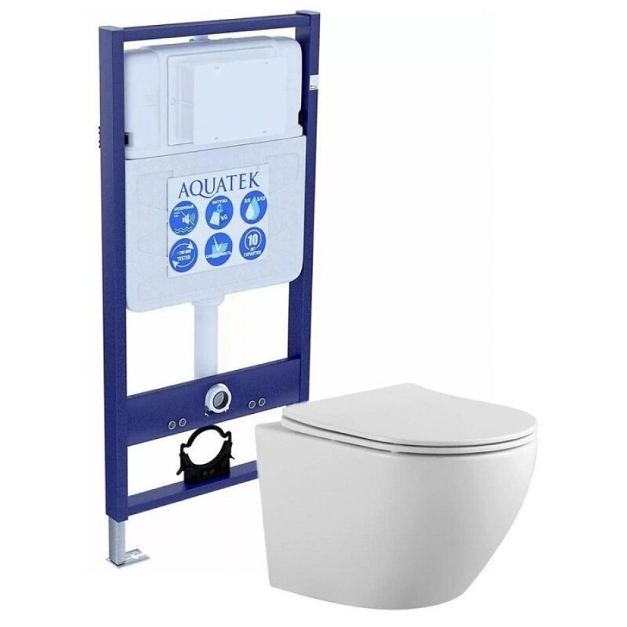 Инсталляция Aquatek Standard INS-0000012 без клавиши и крепежа, с унитазом Европа SET AQUATEK ЕВРОПА AQ 1901 00 с тонким сиденьем soft close, комплект SET AQUATEK ЕВРОПА