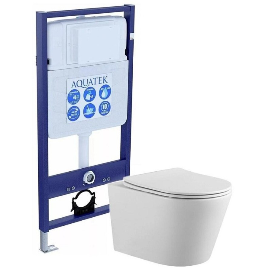 Инсталляция Aquatek Standard INS-0000012 без клавиши и крепежа, с унитазом Вега AQ 1905 00 с тонким сиденьем soft close, комплект SET AQUATEK ВЕГА