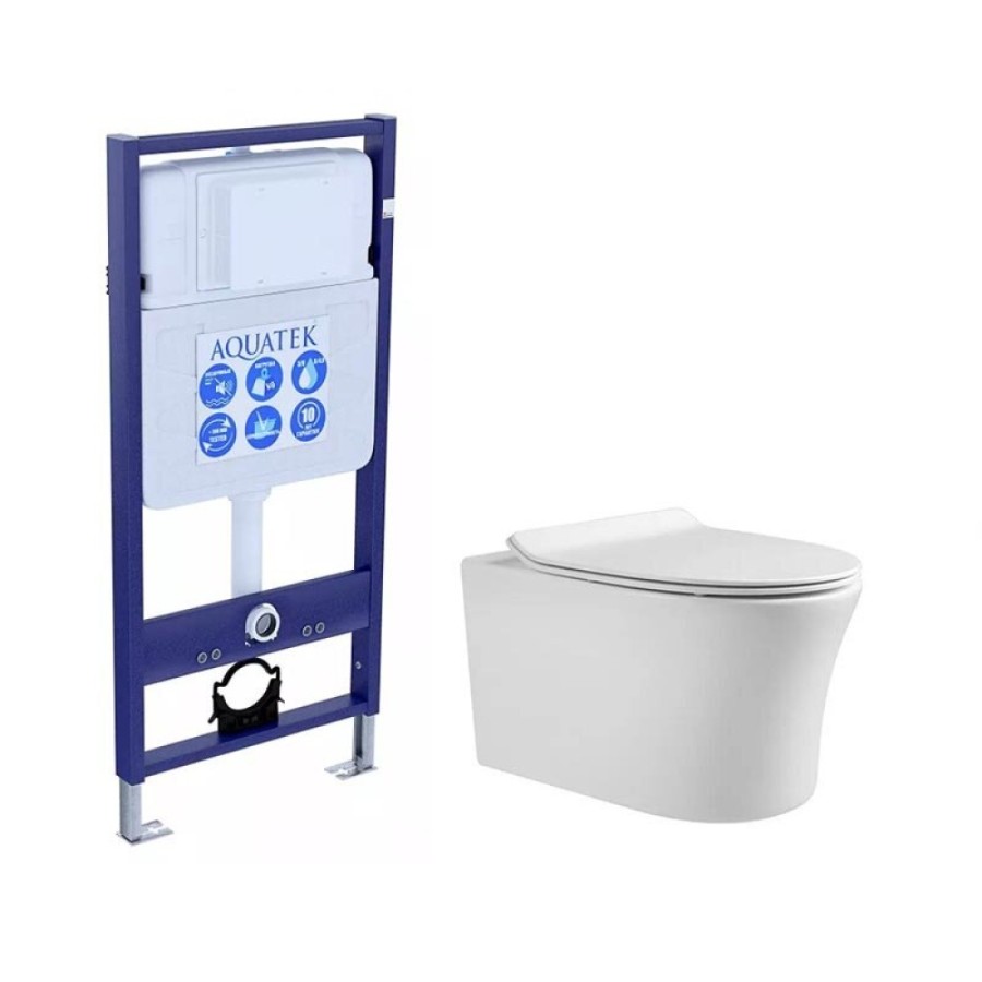 Инсталляция Aquatek Standart с безободковым унитазом Aquatek Ника SET AQUATEK НИКА, крышка микролифт, без клавиши и крепежа