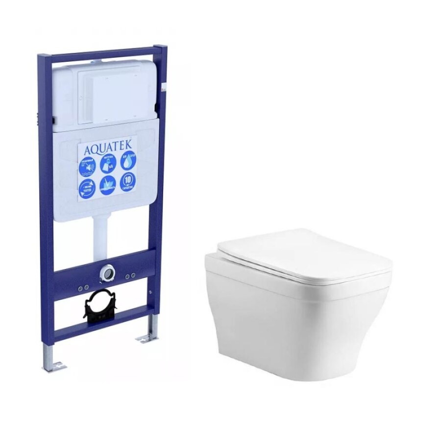 Инсталляция Aquatek Standart с безободковым унитазом Aquatek Амадео SET AQUATEK АМАДЕО cm, крышка микролифт, без клавиши и крепежа
