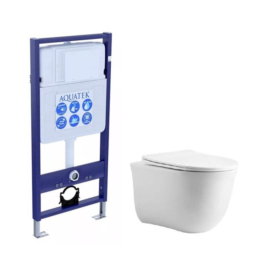 Инсталляция Aquatek Standart с безободковым унитазом Aquatek Классик SET AQUATEK КЛАССИК cm, крышка микролифт, без клавиши и крепежа