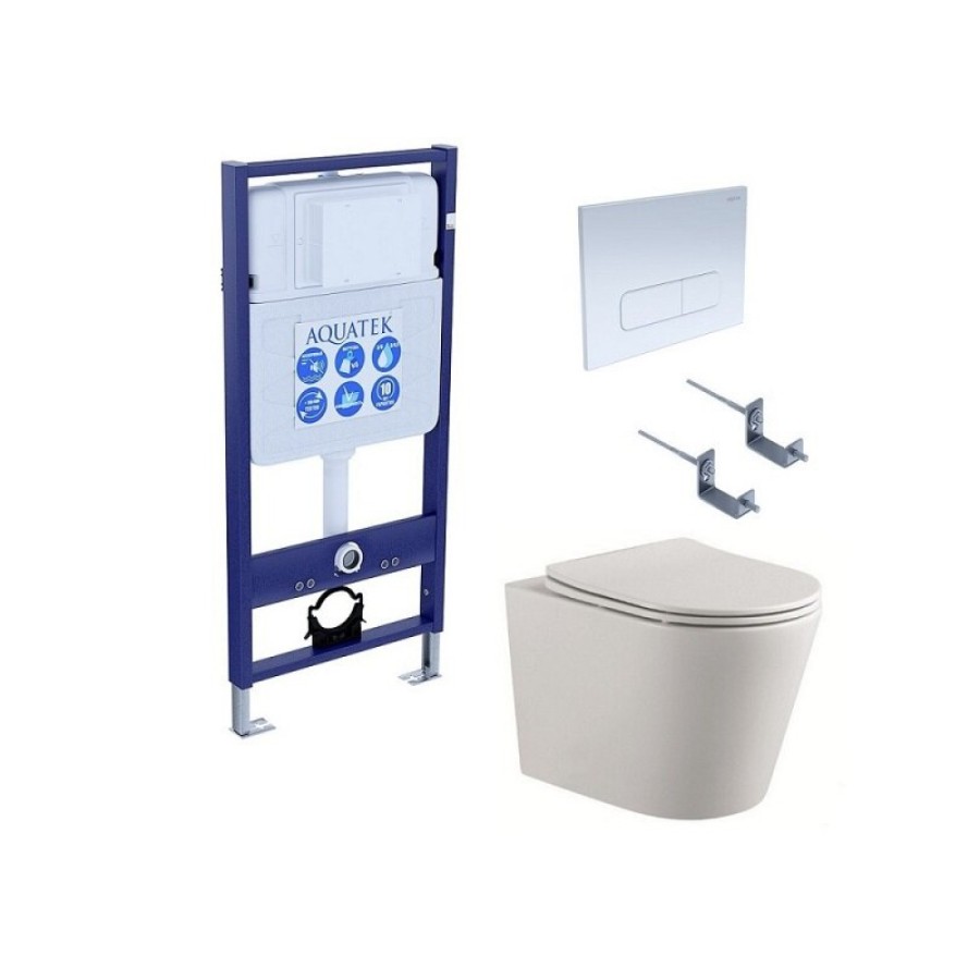 Инсталляция Aquatek Standard 50 SET AQUATEK ВЕГА cmp-013, с безободковым унитазом Вега AQ1904-00 с сиденьем soft close, белый, клавиша белая
