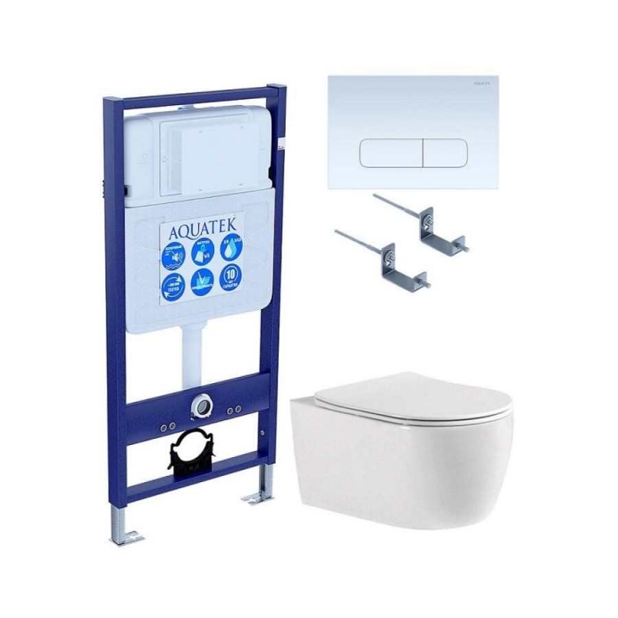 Инсталляция Aquatek Standard 50 SET AQUATEK ЕВРОПА cmp013, с безободковым унитазом Европа AQ1106-00 с сиденьем soft close, белый, клавиша белая