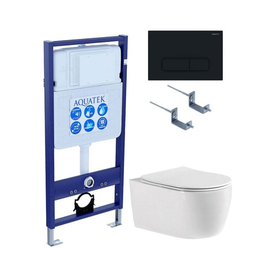 Инсталляция Aquatek Standard 50 SET AQUATEK ЕВРОПА cmp017, с безободковым унитазом Европа AQ1106-00 с сиденьем soft close, белый, клавиша черная матовая