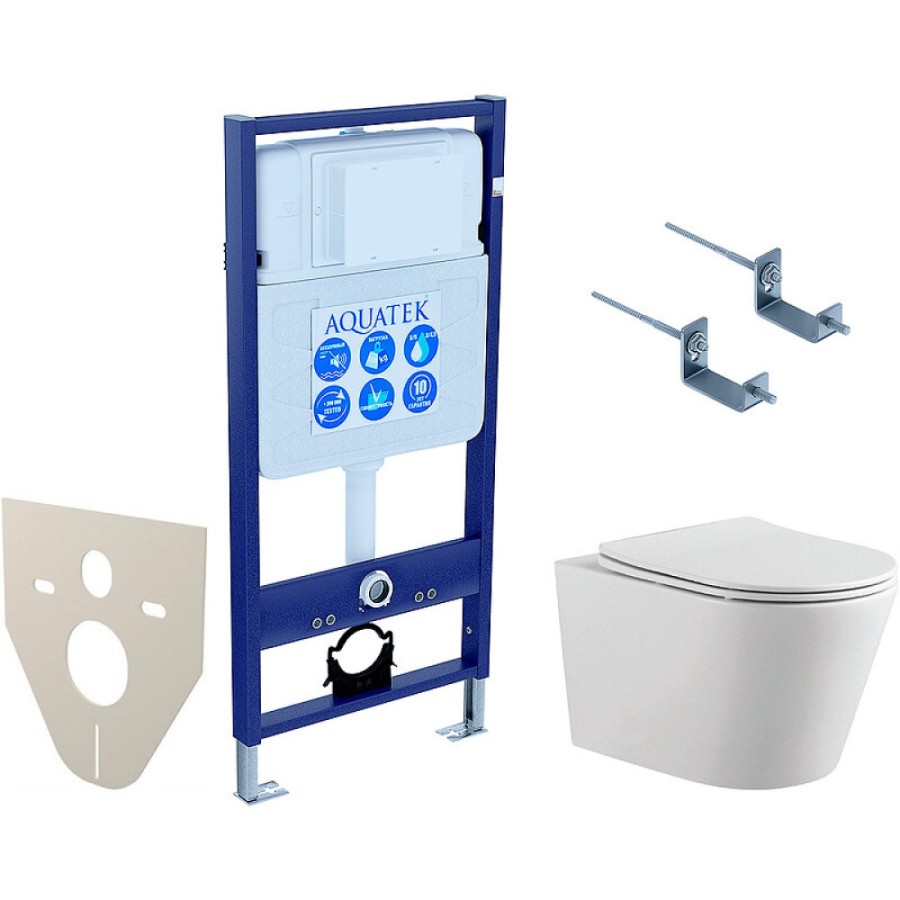 Комплект Set AQUATEK ВЕГА-KKI2, инсталляция Standard INS-0000012, унитаз Вега AQ 1905 00, тонкое сиденье soft close, цвет белый, звукоизоляционная прокладка+крепеж KKI-0000002