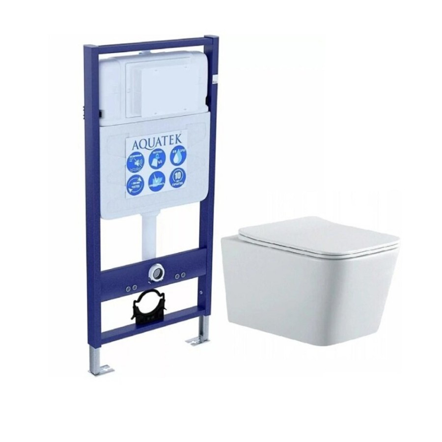 Инсталляция Aquatek Standard 50 SET AQUATEK ЛИБРА N cm, с безободковым унитазом Либра New AQ0530N-00 с сиденьем soft close, белый
