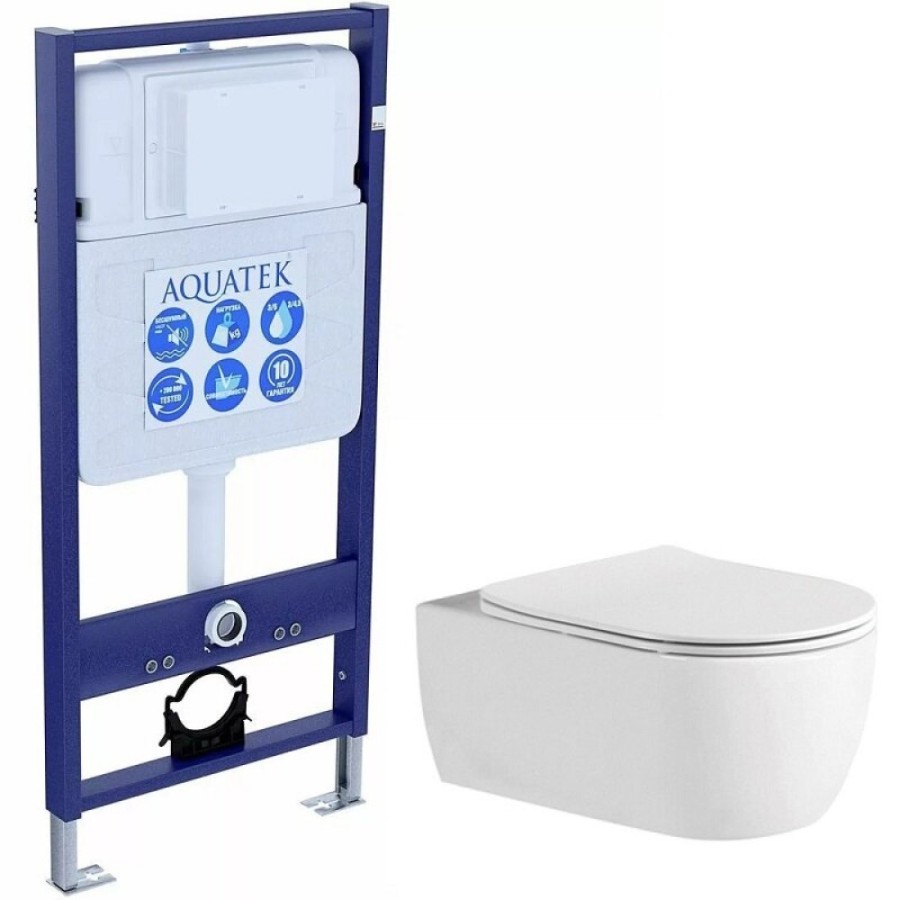 Инсталляция Aquatek Standard INS-0000012 без клавиши и крепежа, с унитазом Европа Set AQUATEK ЕВРОПА New AQ1106L-00 с тонким сиденьем soft close, комплект