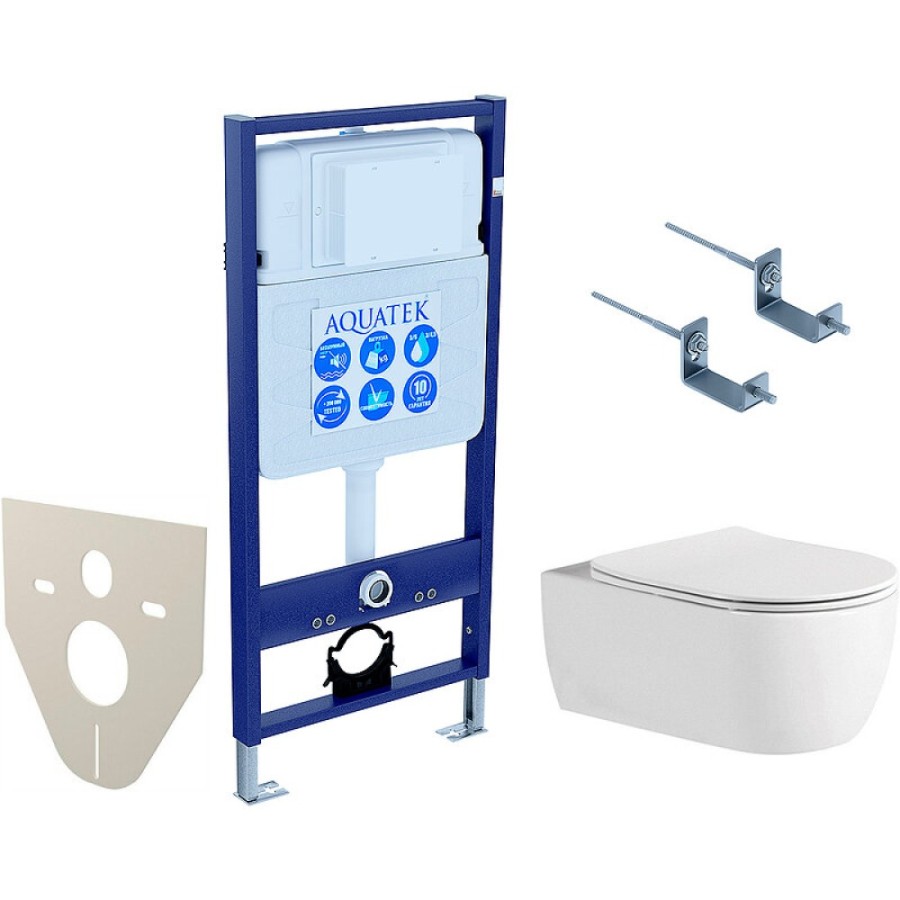 Комплект Set AQUATEK ЕВРОПА New-KKI2: инсталляция Standard INS-0000012, унитаз Европа AQ1106L-00, крепеж KKI-0000002, тонкое сиденье soft close, цвет белый, без клавиши смыва