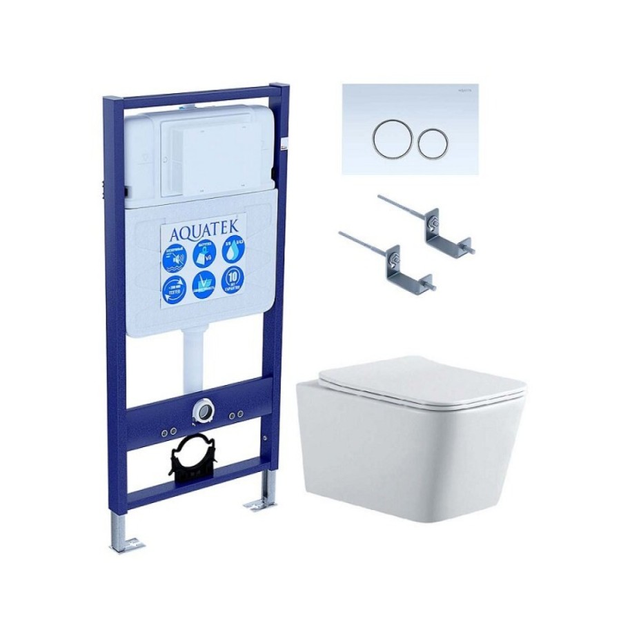 Инсталляция Aquatek Standard 50 SET AQUATEK ЛИБРА N KDI15, с безободковым унитазом Либра New AQ0530N-00 с сиденьем soft close, белый, клавиша белая/хром