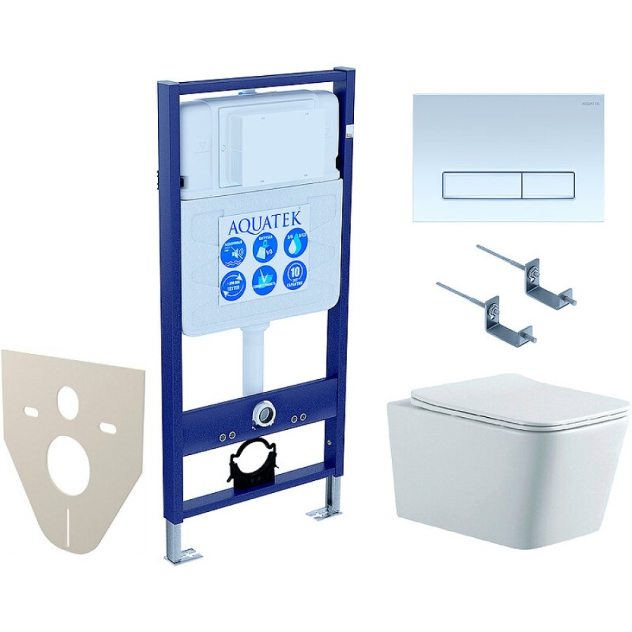 Комплект SET AQUATEK ЛИБРА N KDI21: инсталляция Standard INS-0000012 безободковый унитаз Либра AQ0530N-00, белый, крышка soft-close, клавиша KDI-0000021 хром