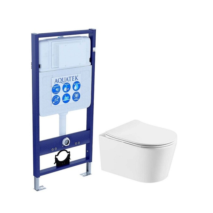 Инсталляция Aquatek Standard 50 SET AQUATEK ОБЕРОН T, с безободковым унитазом ОБЕРОН AQ1365T-00 с сиденьем soft close, белый, Торнадо