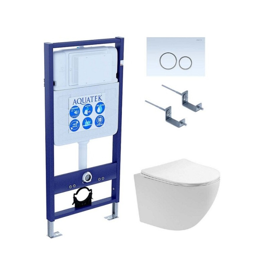 Инсталляция Aquatek Standard 50 SET AQUATEK ЕВРОПА T KDI15, с безободковым унитазом Европа AQ1900-00 с сиденьем soft close, белый, Торнадо, клавиша белая/хром