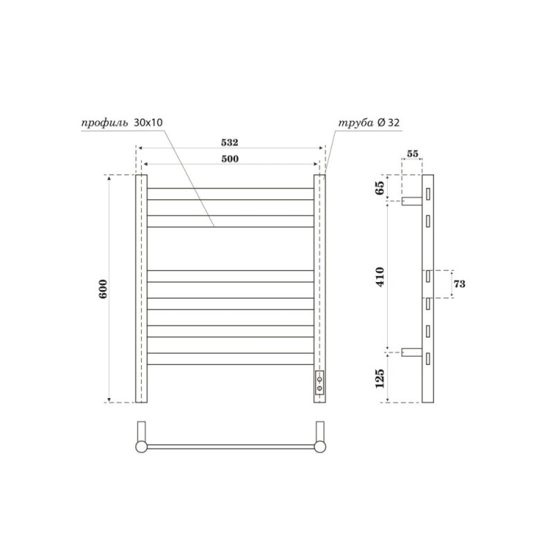 Полотенцесушитель электрический Apextermo Sfera SF00165BM, ширина 50 см, высота 60 см, диммер справа, цвет черный матовый