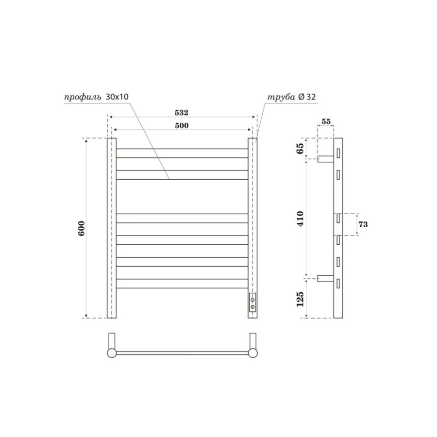 Полотенцесушитель электрический Apextermo Sfera SF00165WM, ширина 50 см, высота 60 см, диммер справа, цвет белый матовый