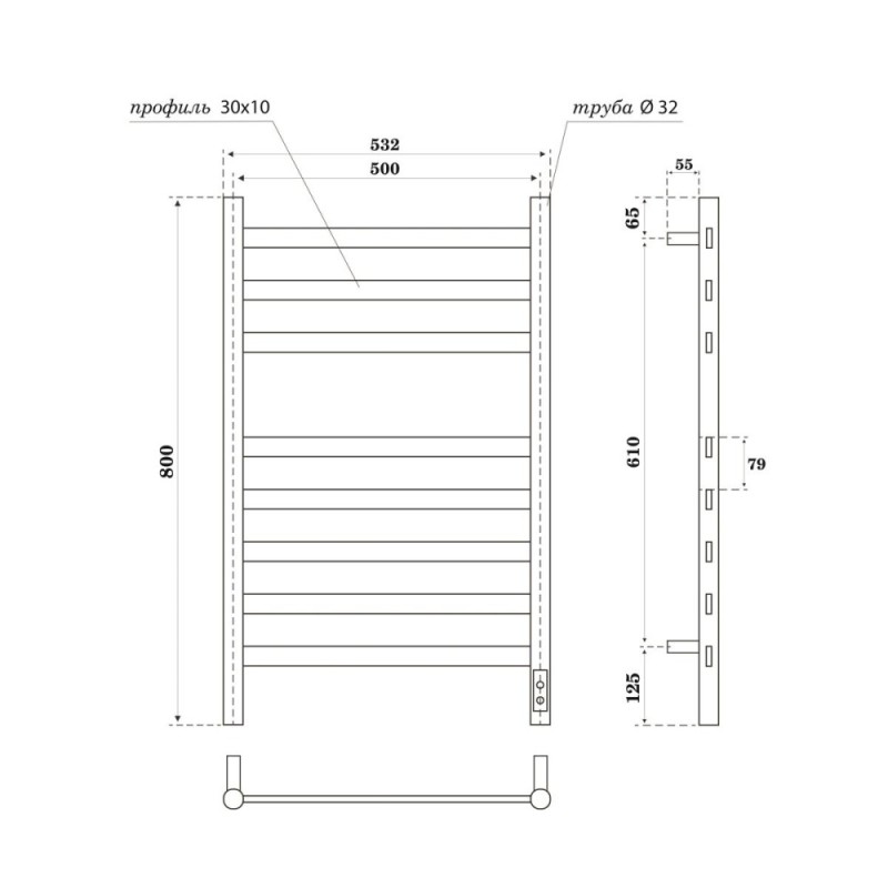 Полотенцесушитель электрический Apextermo Sfera SF00185WM, ширина 50 см, высота 80 см, диммер справа, цвет белый матовый