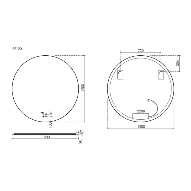 Зеркало Sancos Sfera SF1200, 120 см, с LED подсветкой, выключатель сенсорный, белый