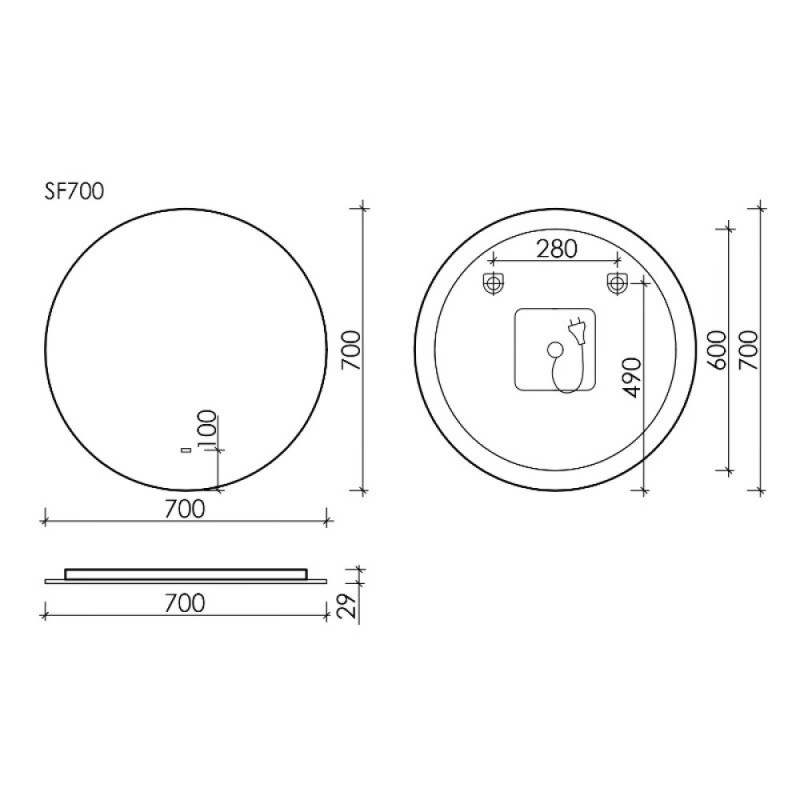 Зеркало Sancos Sfera SF700, 70 см, с LED-подсветкой, сенсорный выключатель, холодный белый свет