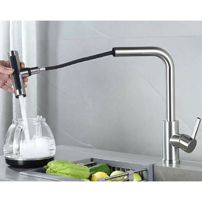 Смеситель для кухни Zorg Steel Hammer SH 093 INOX с вытяжной лейкой, матовая сталь