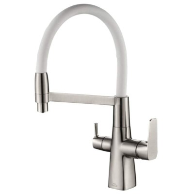 Смеситель Zorg Steel Hammer SH 818-8 SATIN для кухни под фильтр, сатин/белый