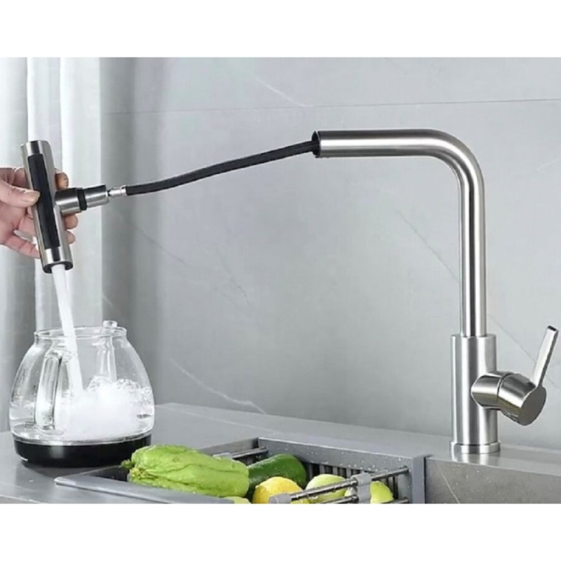 Смеситель для кухни Zorg Steel Hammer SH 093 INOX с вытяжной лейкой, матовая сталь