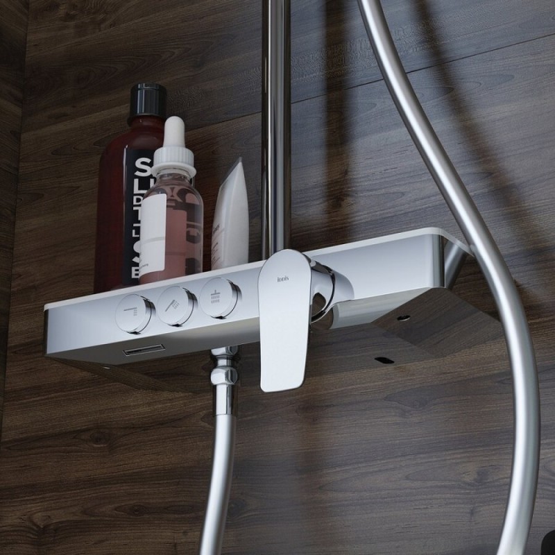 Душевая система Iddis Shelfy SHESB3Bi06, с управлением Push Control, верхний душ, хром