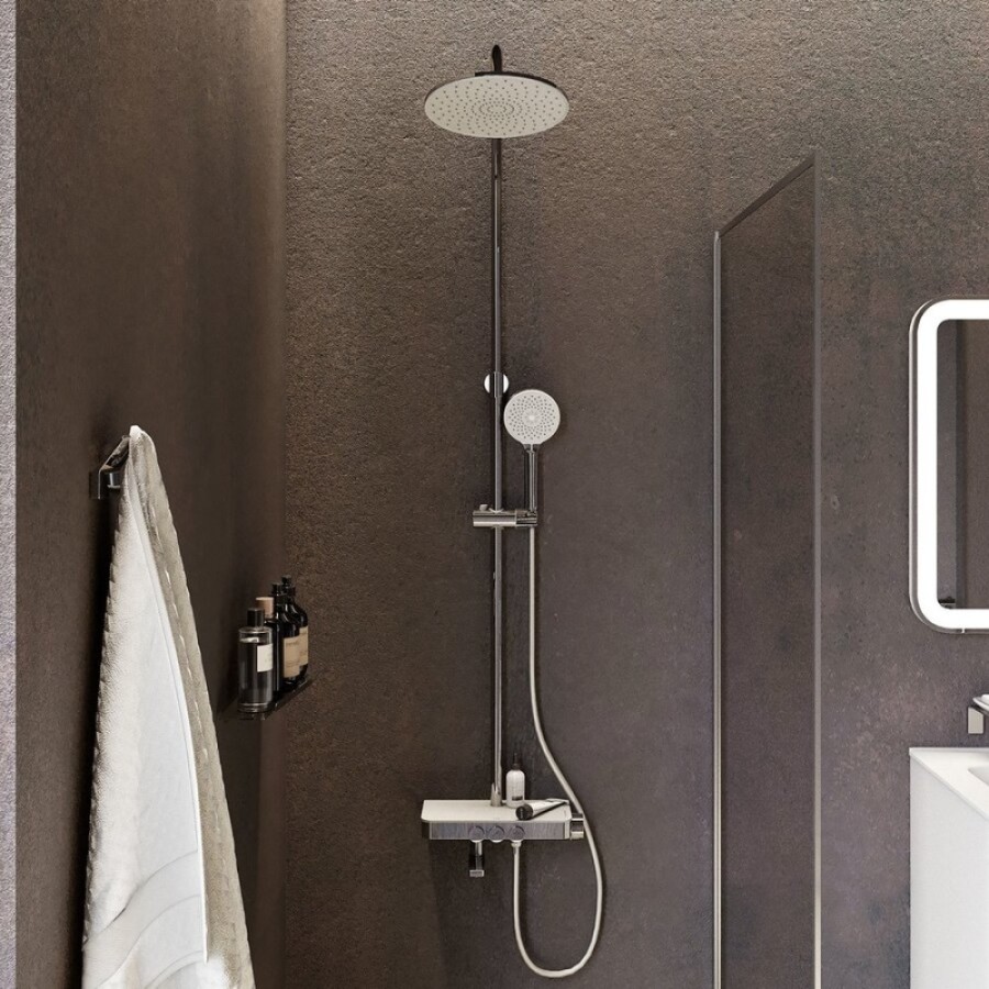 Душевая система Iddis Shelfy SHESBBTi06, с управлением Push Control, верхний душ, хром