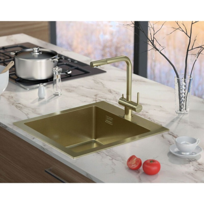 Смеситель Paulmark Skalen Sk213020-LG, для кухонной мойки, с подключением к фильтру, светлое золото