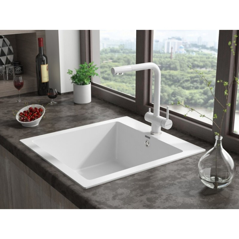 Смеситель Paulmark Skalen Sk213020-WH для кухонной мойки, с подключением к фильтру, белый матовый