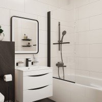 Шторка на ванну Iddis Slide 75 x 145 см, стекло прозрачное, черный матовый, SLI5BS7i90