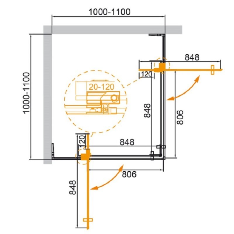 Душевой уголок Cezares SLIDER-A-2-100/110-C-NERO, 100/110 х 100/110 см, стекло прозрачное, профиль черный матовый