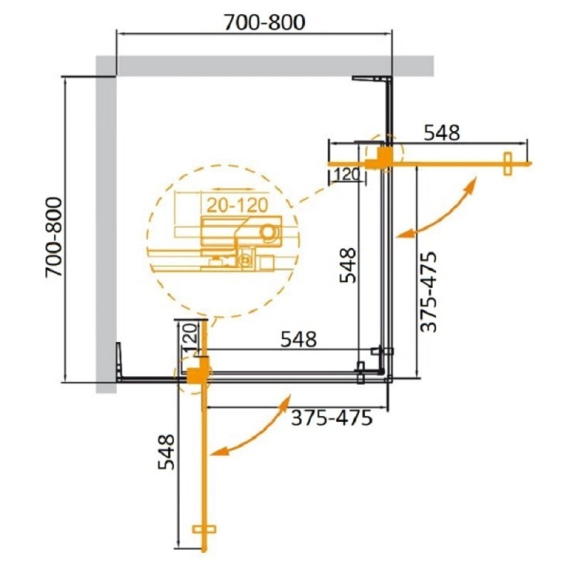 Душевой уголок Cezares SLIDER-A-2-70/80-C-NERO, 70/80 х 70/80 см, стекло прозрачное, профиль черный матовый