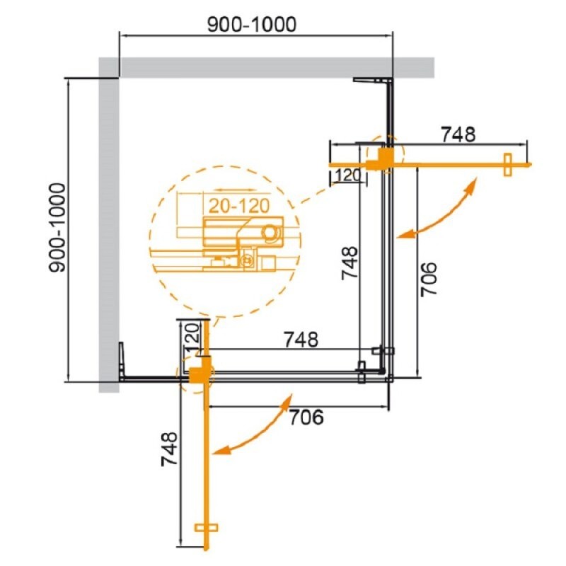Душевой уголок Cezares SLIDER-A-2-90/100-BR-BORO, 90/100 х 90/100 см, стекло бронза, профиль брашированное золото