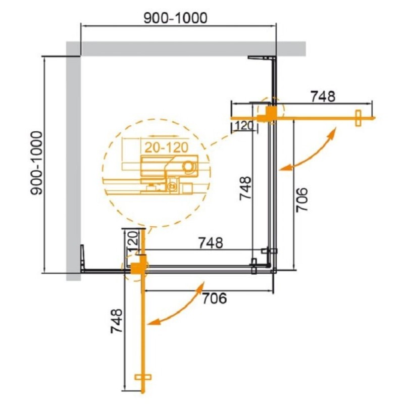 Душевой уголок Cezares SLIDER-A-2-90/100-C-NERO, 90/100 х 90/100 х 195 см, профиль черный, стекло прозрачное