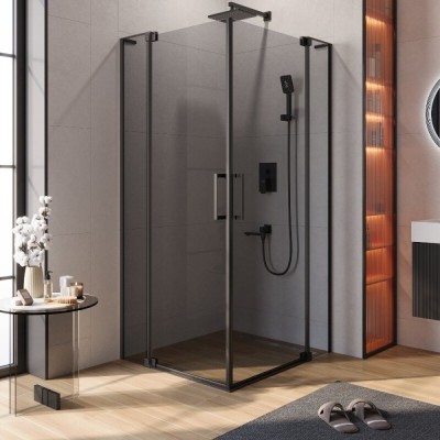 Душевой уголок Cezares SLIDER-A-2-90/100-GRIGIO-NERO, 90/100 х 90/100 см, стекло серое, профиль черный матовый