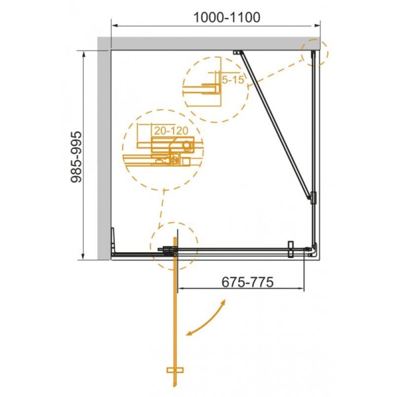 Душевой уголок Cezares Slider-AH-1-100-100/110-C-Cr, 100 x 100 см, стекло прозрачное, профиль хром